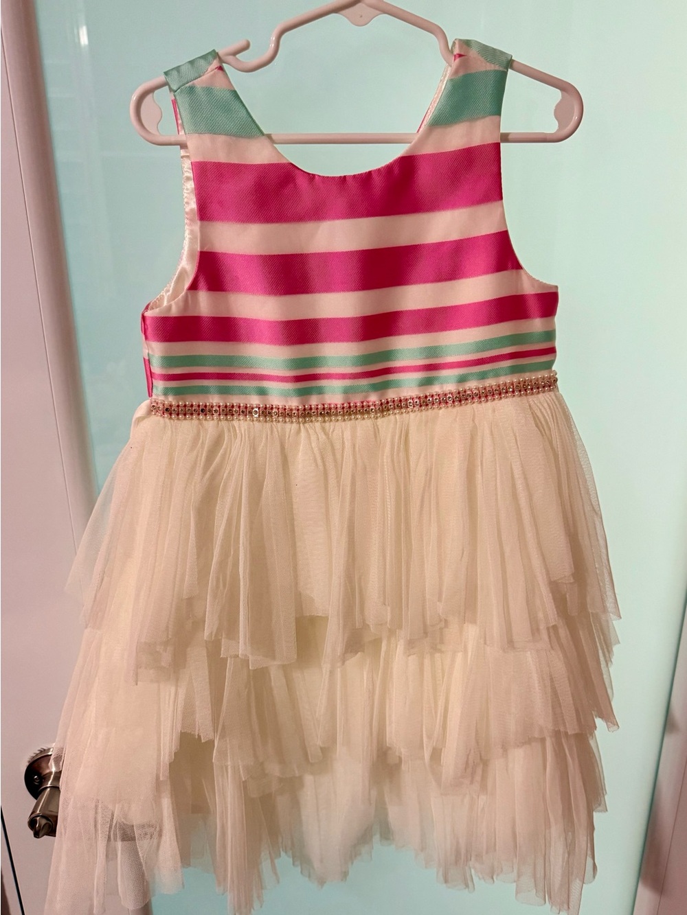 Girls Pink & Cream Tiered Tulle Dress